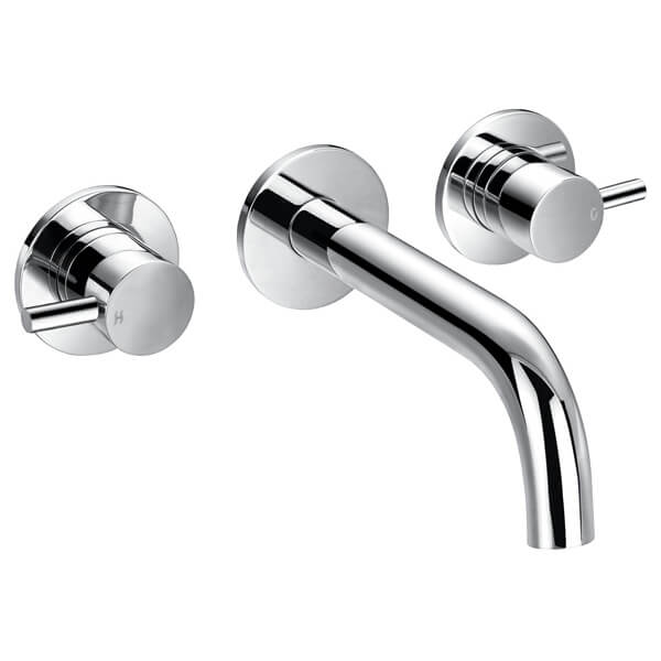 Flova Levo 3 Hole Contemporary Basin Mixer Tap with Clicker Waste - Stick Handles - Wall Mounted