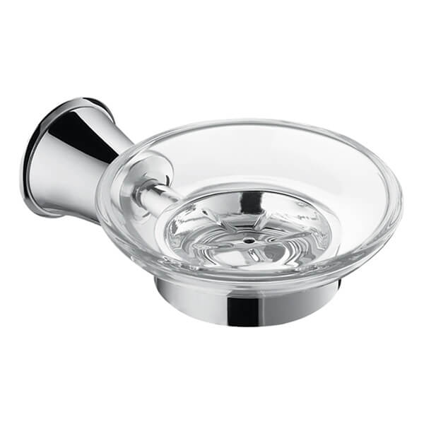 Flova Liberty Traditional Round Clear Glass Soap Dish and Holder