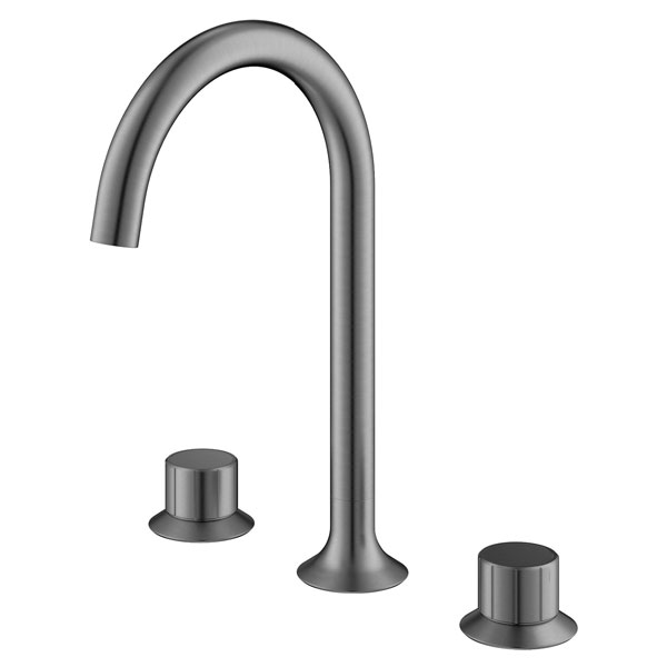 Additional image of Flova Moonlight Deck Mounted 3 Hole Basin Mixer Tap with Curved Spout - Knob Handle