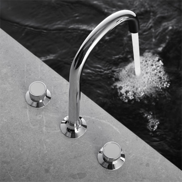 Flova Moonlight Deck Mounted 3 Hole Basin Mixer Tap with Curved Spout - Knob Handle