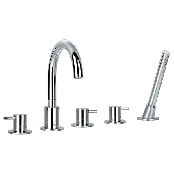 Flova Levo 5 Hole Chrome Bath Shower Mixer Tap - Stick Handles - Deck Mounted