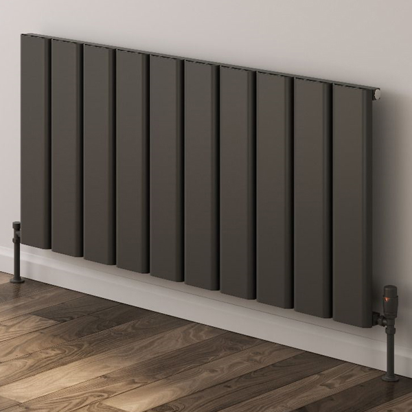 Reina Caldaro Horizontal Flat Panel Designer Radiator with Brackets - Aluminium - 600mm High