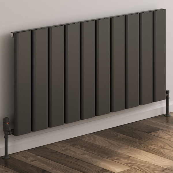 Additional image of Reina Caldaro Horizontal Flat Panel Designer Radiator with Brackets - Aluminium - 600mm High