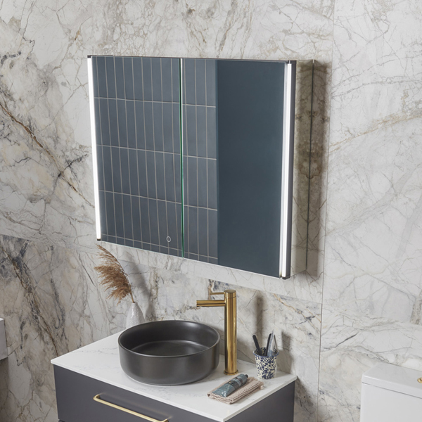Tavistock Facade Illuminated Mirror Cabinet with Demister Pad and Shaver Socket - 2 Doors