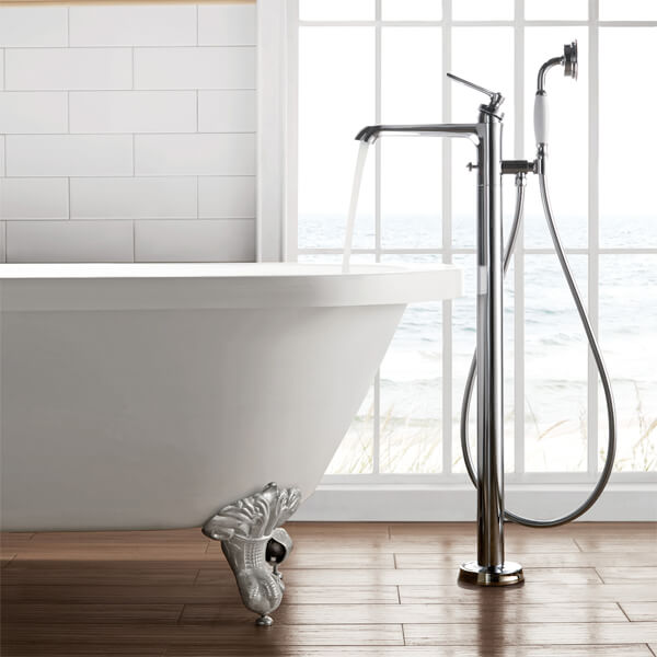 Flova Liberty Floorstanding Bath Mixer Tap with Shower Handset and Hose - Stick Handle