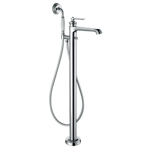 Flova Liberty Floorstanding Bath Mixer Tap with Shower Handset and Hose - Stick Handle