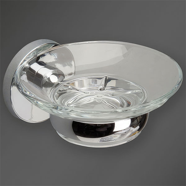 Miller Lily Wall Mounted Round Clear Glass Soap Plate with Chrome Holder - 110 x 130mm