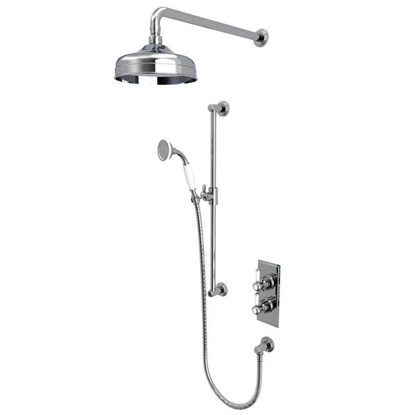 Tavistock Lansdown Traditional Thermostatic Mixer Valve with Slide Rail Kit and Fixed Head