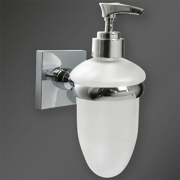 Miller Cube Wall Mounted Frosted Glass Lotion Bottle with Chrome Holder