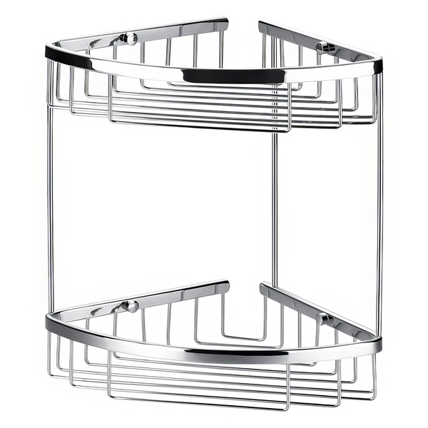 Flova Diamond Chrome Solid Brass Double Corner Basket