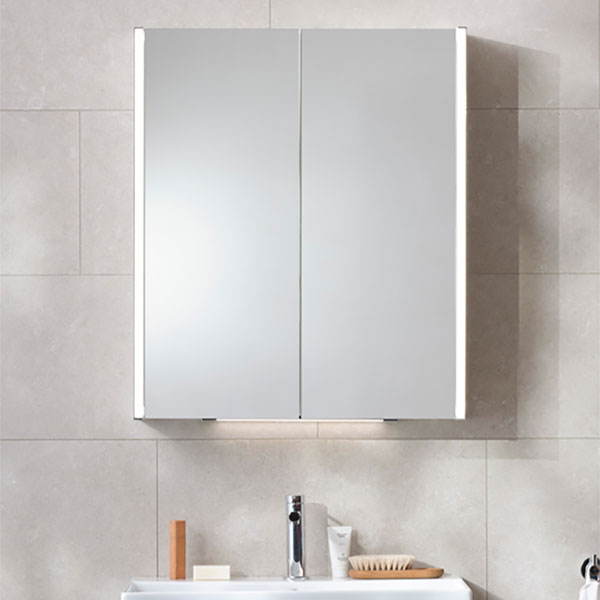 Miller City Wall Hung Double Sided Mirrored Door Cabinet with Linear LED Light - 2 Door