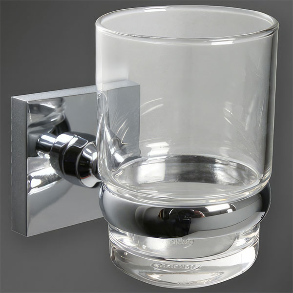 Miller Cube Wall Mounted Clear Glass Tumbler with Chrome Holder