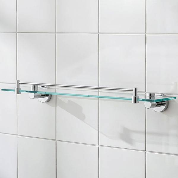 Miller Bond Clear Hardened Glass Shelf with Guard Rail - 500 x 115mm