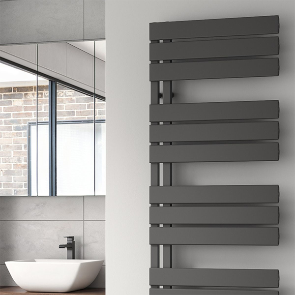 Additional image of Reina Vada Vertical Flat Panel Designer Heated Towel Rail - 500mm Wide - Aluminium