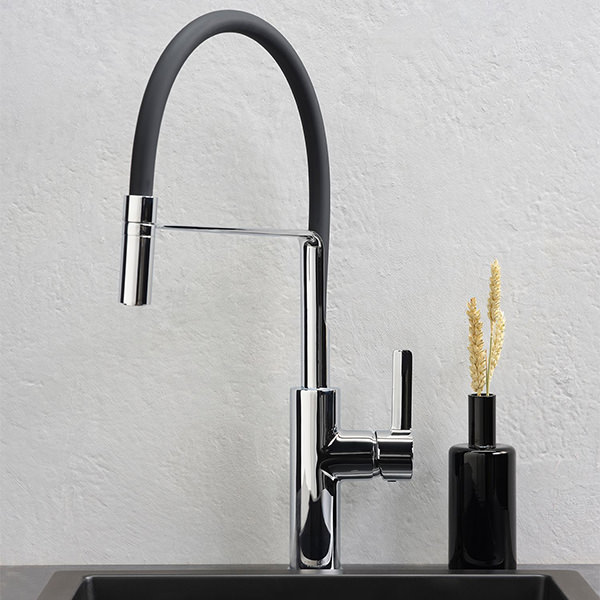 Reginox Aurora Chrome Pull-Out Kitchen Mixer Tap with Flexible Hose - Flat Handle