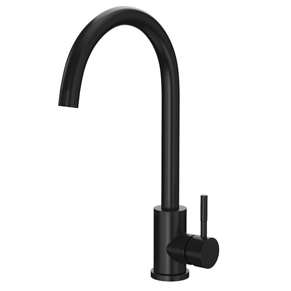 Alternate image of Reginox Taravo Stainless Steel Kitchen Mixer Tap with Swan Neck Swivel Spout -  Front Handle