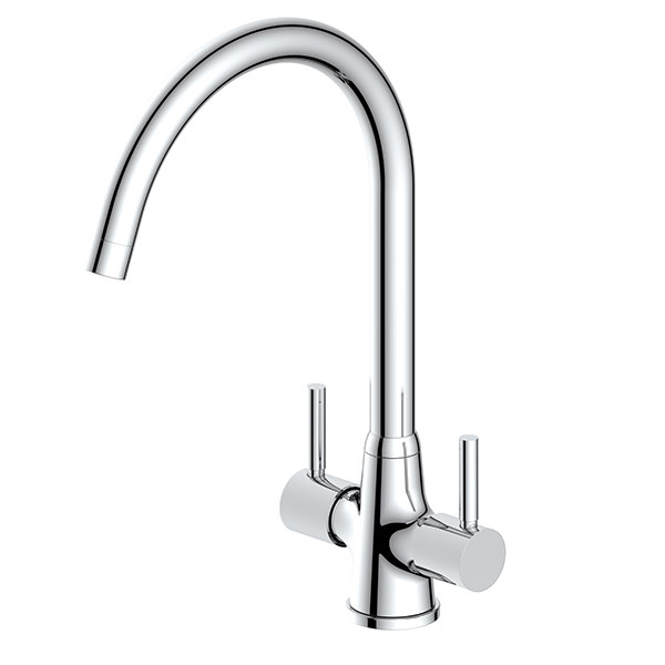 Reginox Thames Chrome Kitchen Sink Mixer Tap with Swan Neck Swivel Spout - Stick Handles