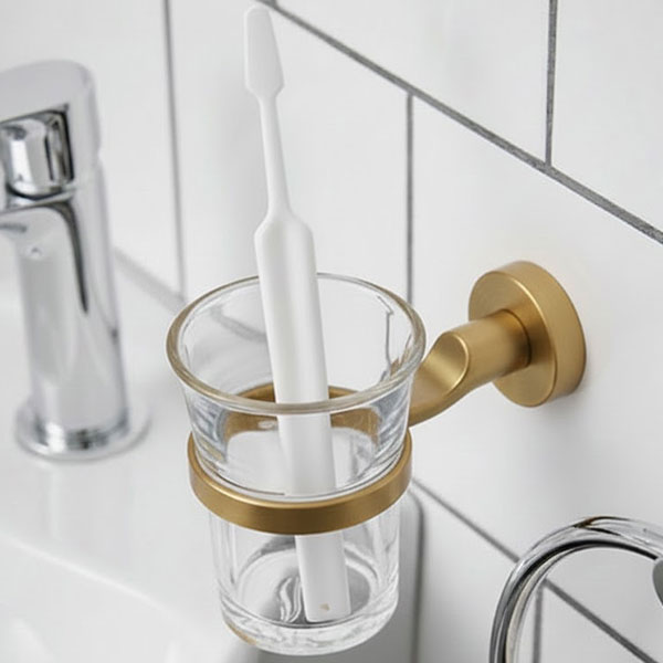 Alternate image of Miller Bond Wall Mounted Clear Glass Tumbler and Holder