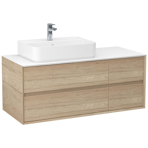 IMEX Grace Natural Oak Wall Hung Countertop Vanity Unit with Worktop - 1220 x 500mm - 4 Drawers