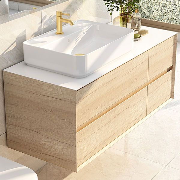 IMEX Grace Natural Oak Wall Hung Countertop Vanity Unit with Worktop - 1220 x 500mm - 4 Drawers
