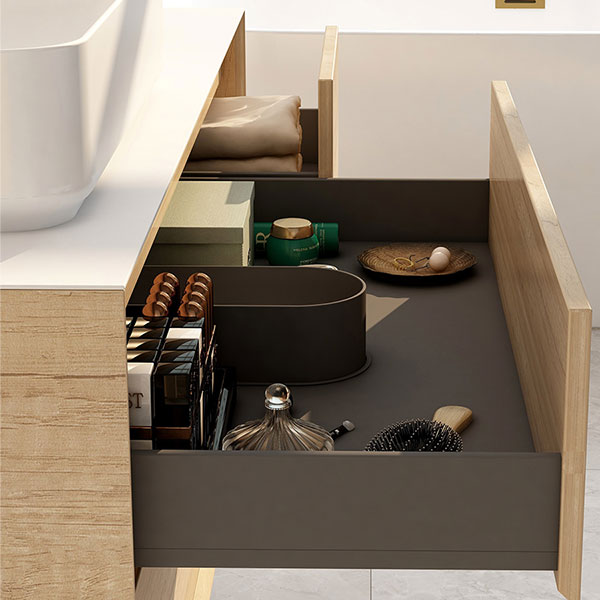 Additional image of IMEX Grace Natural Oak Wall Hung Countertop Vanity Unit with Worktop - 1220 x 500mm - 4 Drawers