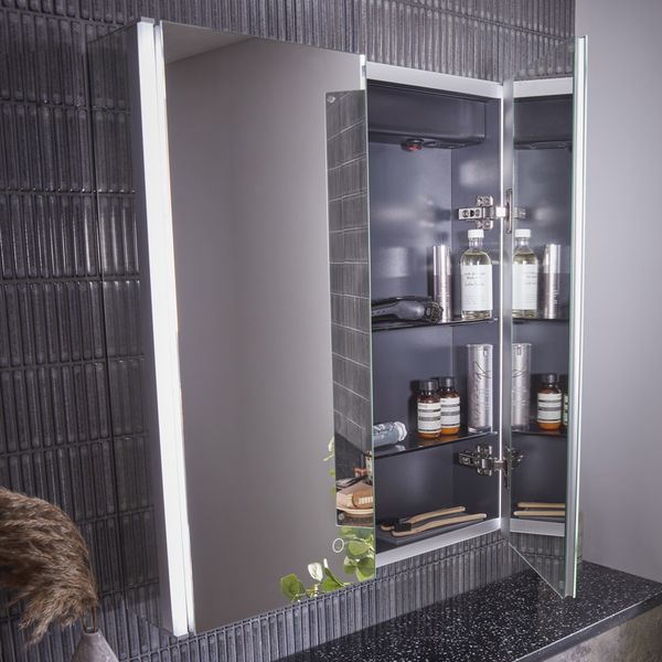 Tavistock Render Double-Sided Illuminated Mirror Cabinet with Demister pad and Socket - 1 Door