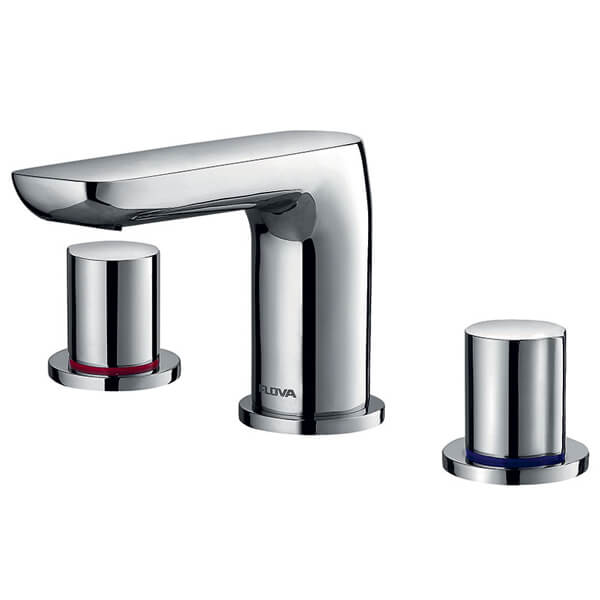 Flova Allore 3 Hole Chrome Basin Mixer Tap with Clicker Waste - Knob Handles