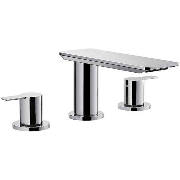 Flova Spring 3 Hole Chrome Bath Filler Tap with Swivel Spout - Flat Handles - Deck Mounted