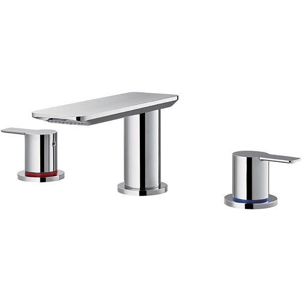 Alternate image of Flova Spring 3 Hole Chrome Basin Mixer Tap with Clicker Waste - Flat Handles - Deck Mounted