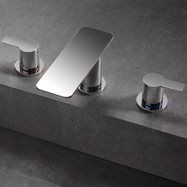 Flova Spring 3 Hole Chrome Basin Mixer Tap with Clicker Waste - Flat Handles - Deck Mounted