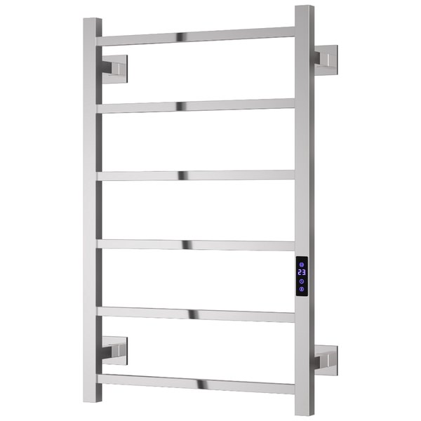 Reina Velino Square Tube Dry Electric Towel Rail - Stainless Steel - 500mm Wide
