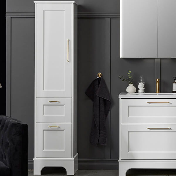 Miller Kensington Floorstanding Traditional Tall Bathroom Cabinet - 1 Door and 2 Drawers - 420 x 1786mm