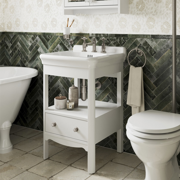 Alternate image of Burlington Guild Floorstanding Traditional Open Shelf Vanity Unit with Basin and Handles