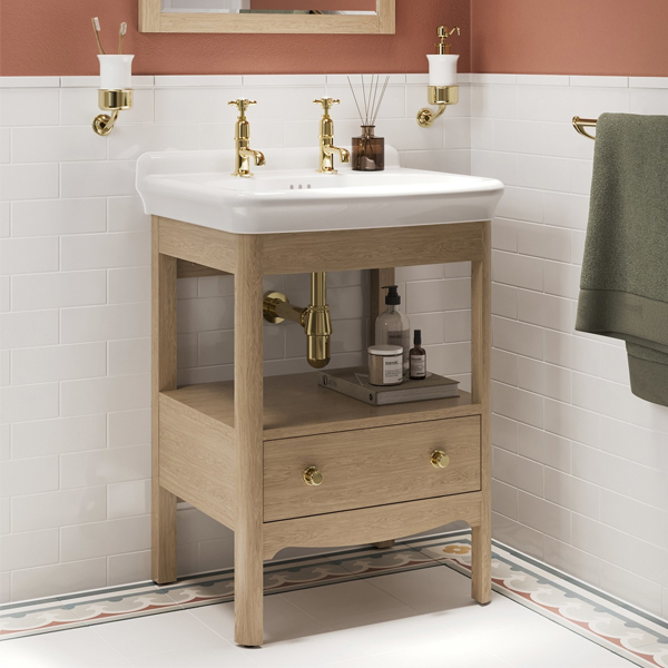 Alternate image of Burlington Guild Floorstanding Traditional Open Shelf Vanity Unit with Basin and Handles