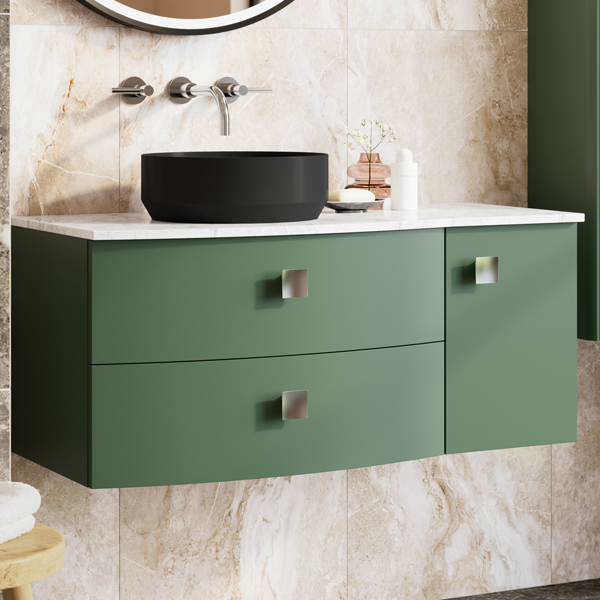 Alternate image of Hudson Reed Sarenna Wall Hung Curved Vanity Unit with Worktop - 1012 x 448mm - 2 Drawers and Door