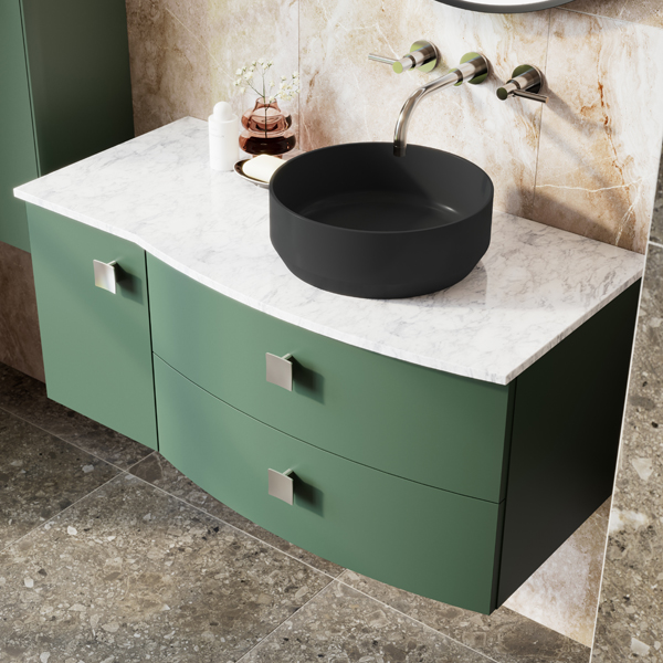 Alternate image of Hudson Reed Sarenna Wall Hung Curved Vanity Unit with Worktop - 1012 x 448mm - 2 Drawers and Door