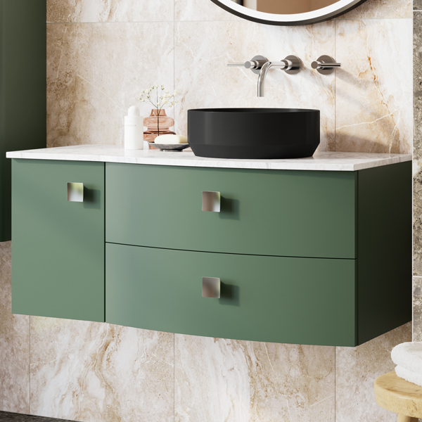 Alternate image of Hudson Reed Sarenna Wall Hung Curved Vanity Unit with Worktop - 1012 x 448mm - 2 Drawers and Door