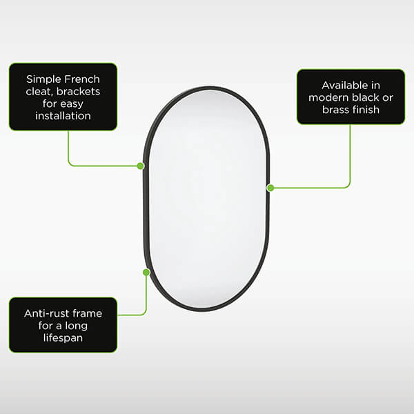 Alternate image of Sensio Eldon Pill Shaped Modern Non-Illuminated Oval Mirror