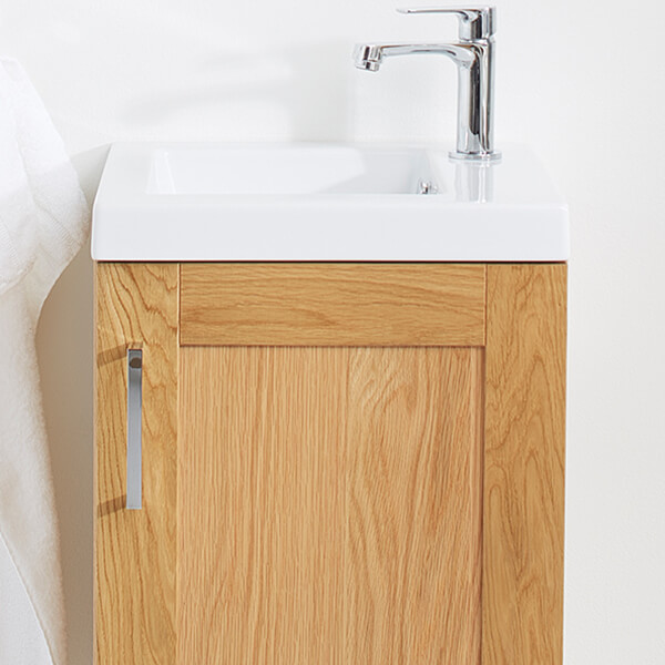 Additional image of Miller London Natural Oak Wall Hung Small Vanity Unit with Basin - 1 Door - 405 x 630mm