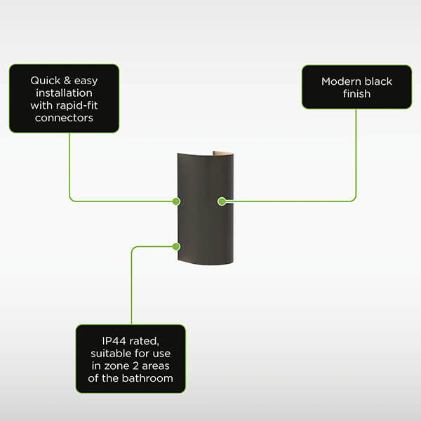 Additional image of Sensio Lorean Contemporary Up and Down LED Wall Light - Black Finish