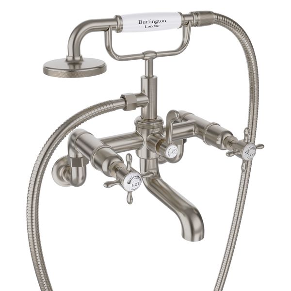 Additional image of Burlington Guild Traditional Bridge Bath Mixer Tap with Shower Handset - Crosshead - Wall Mounted