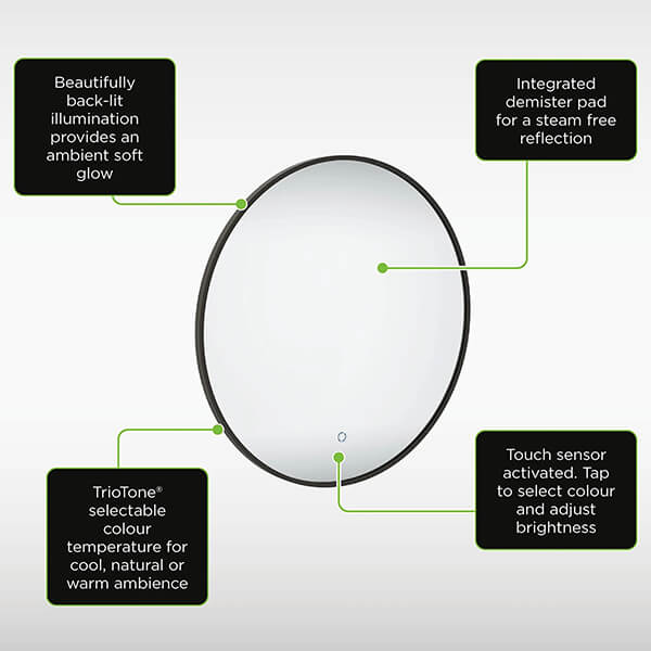 Alternate image of Sensio Nebula Round Backlit LED Mirror with Demister Pad - 600 x 600mm