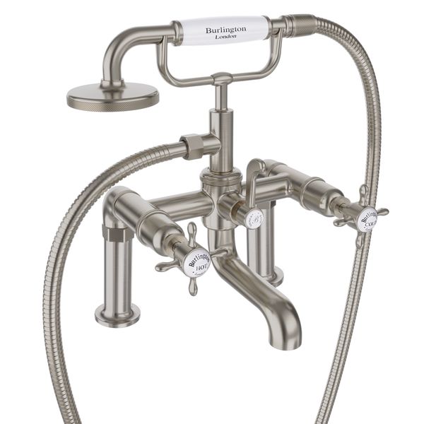 Additional image of Burlington Guild Traditional Bridge Bath Mixer Tap with Shower Handset and Hose - Crosshead - Deck Mounted