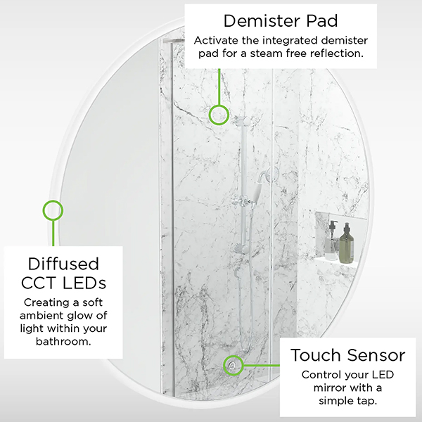 Alternate image of Sensio Como Backlit Round LED Mirror with Demister Pad - Slim Profile