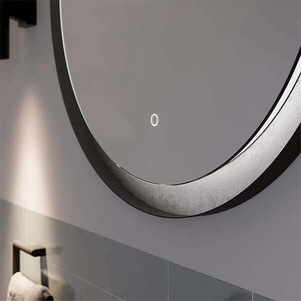 Additional image of Sensio Hebe Round Backlit LED Mirror with Demister Pad - 600 x 900mm - Black and Silver Frame
