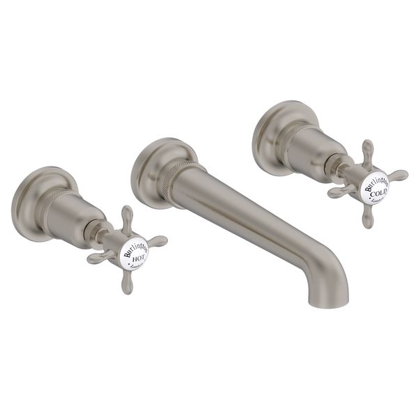 Additional image of Burlington Guild 3 Hole Traditional Basin Mixer Tap with Long Spout - Crosshead Handles - Wall Mounted