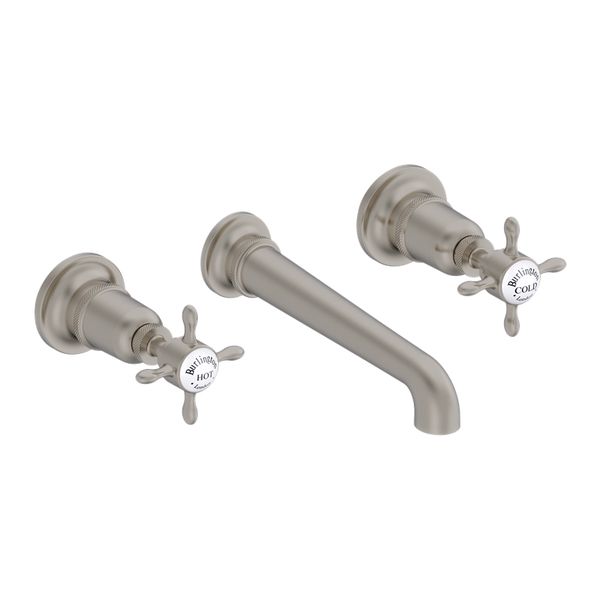 Additional image of Burlington Guild 3 Hole Traditional Bath Filler Tap with Curved Spout - Crosshead Handles - Wall Mounted