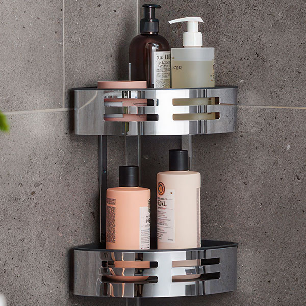 Additional image of Miller Signature Wall Mounted Chrome Corner Shower Tidy with Removable Tray - 1 or 2 Tier