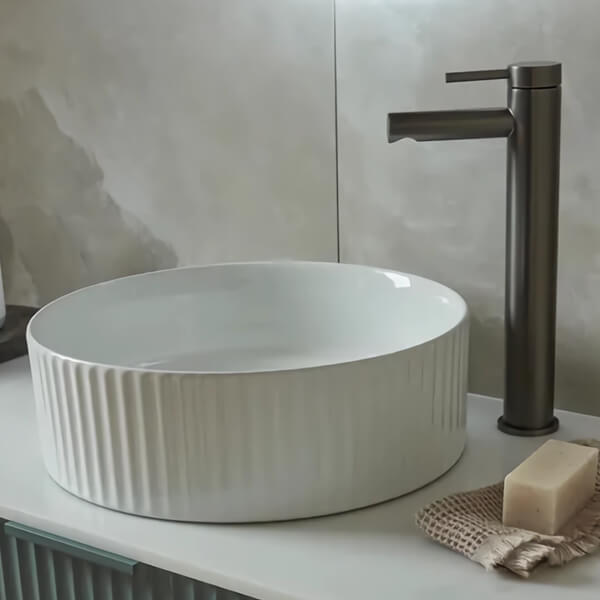 Tavistock 355 x 355mm White Round Fluted Countertop Basin