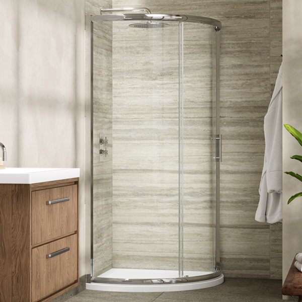 Alternate image of Nuie Pacific Aluminium Frame Reversible Sliding Door Quadrant Shower Enclosure with Handle - 860 x 860mm